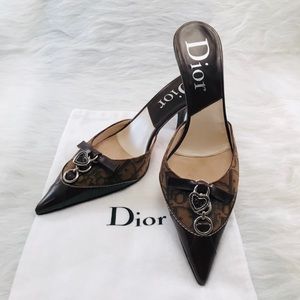 COPY - DIOR Brown Diorissimo Heart Locket Leather Mules